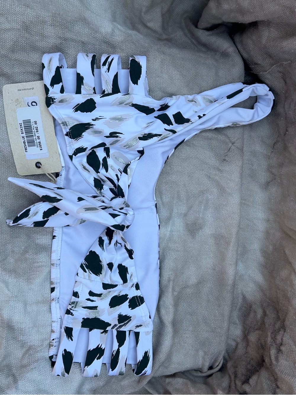 White Animal Print One-Shoulder Bikini Set - Picture 6 of 7